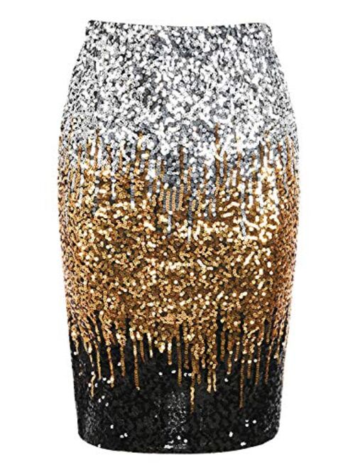 PrettyGuide Women's Sequin Skirt High Waist Sparkle Pencil Skirt Party Cocktail