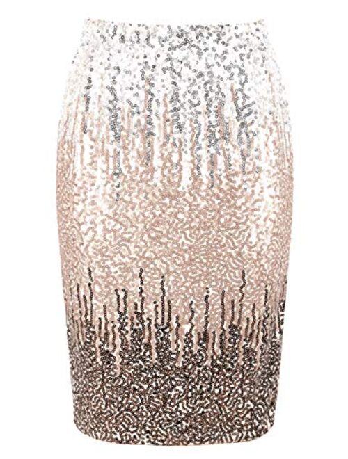 PrettyGuide Women's Sequin Skirt High Waist Sparkle Pencil Skirt Party Cocktail