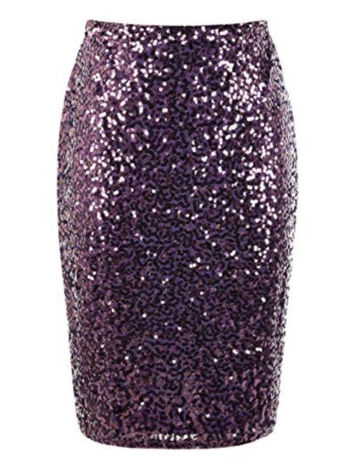 PrettyGuide Women's Sequin Skirt High Waist Sparkle Pencil Skirt Party Cocktail