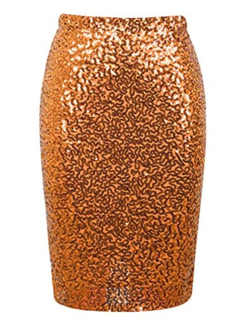 PrettyGuide Women's Sequin Skirt High Waist Sparkle Pencil Skirt Party Cocktail