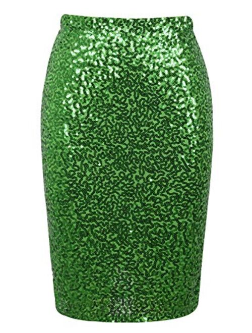 PrettyGuide Women's Sequin Skirt High Waist Sparkle Pencil Skirt Party Cocktail