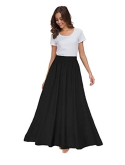 Sinono Women's Chiffon Retro Maxi Skirt Vintage Ankle-Length Skirts