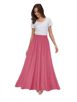 Sinono Women's Chiffon Retro Maxi Skirt Vintage Ankle-Length Skirts