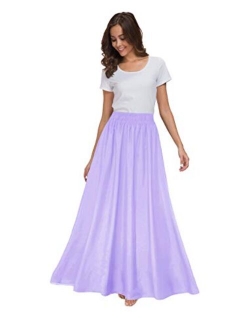 Sinono Women's Chiffon Retro Maxi Skirt Vintage Ankle-Length Skirts