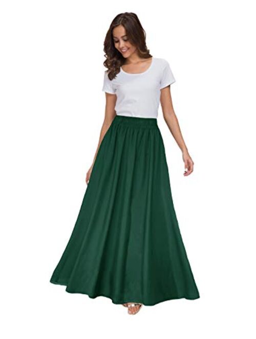 Sinono Women's Chiffon Retro Maxi Skirt Vintage Ankle-Length Skirts