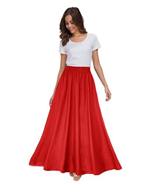 Sinono Women's Chiffon Retro Maxi Skirt Vintage Ankle-Length Skirts