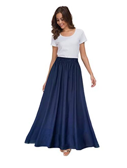 Sinono Women's Chiffon Retro Maxi Skirt Vintage Ankle-Length Skirts