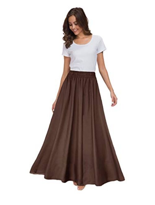 Sinono Women's Chiffon Retro Maxi Skirt Vintage Ankle-Length Skirts