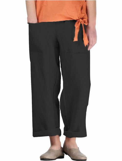 Mordenmiss Women's Casual Cotton Linen Pant w/Unique Pockets