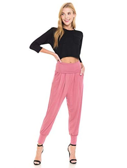 iconic luxe Women's Banded Waist Harem Jogger Pants with Pockets