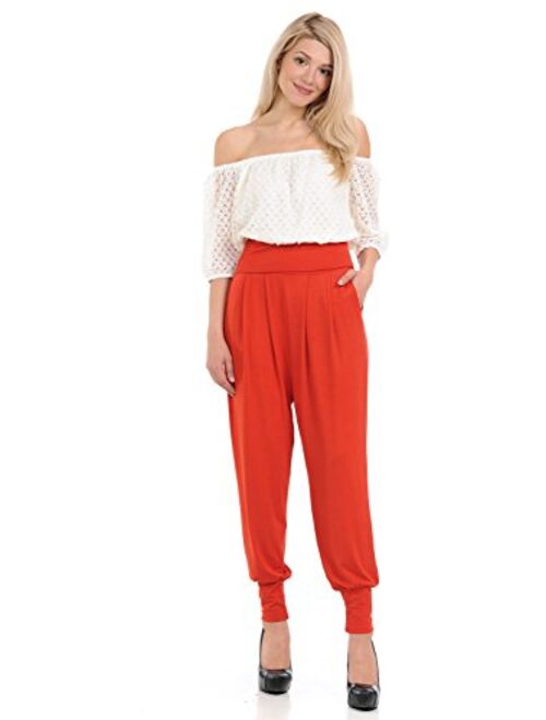 iconic luxe Women's Banded Waist Harem Jogger Pants with Pockets