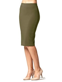 Premium Women's Pencil Skirt - Elastic Waist - Stretch Bodycon Midi Skirt - Many Colors