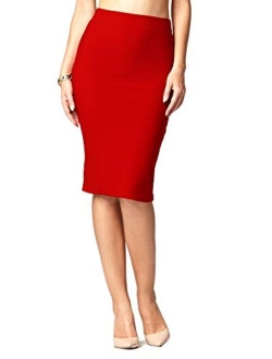 Premium Women's Pencil Skirt - Elastic Waist - Stretch Bodycon Midi Skirt - Many Colors