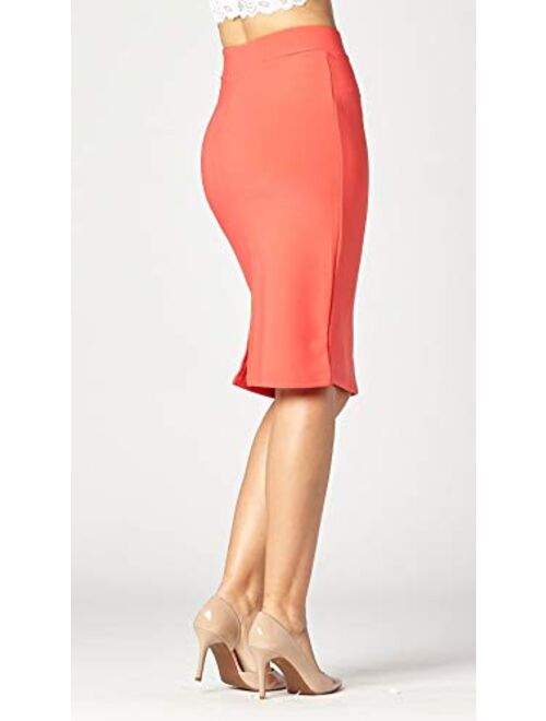 Premium Women's Pencil Skirt - Elastic Waist - Stretch Bodycon Midi Skirt - Many Colors