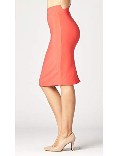 Premium Women's Pencil Skirt - Elastic Waist - Stretch Bodycon Midi Skirt - Many Colors