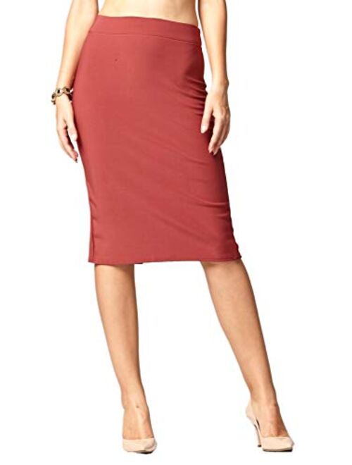 Premium Women's Pencil Skirt - Elastic Waist - Stretch Bodycon Midi Skirt - Many Colors