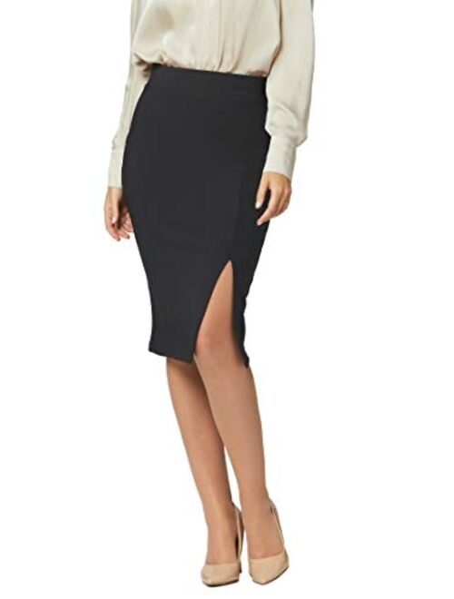 Premium Women's Pencil Skirt - Elastic Waist - Stretch Bodycon Midi Skirt - Many Colors