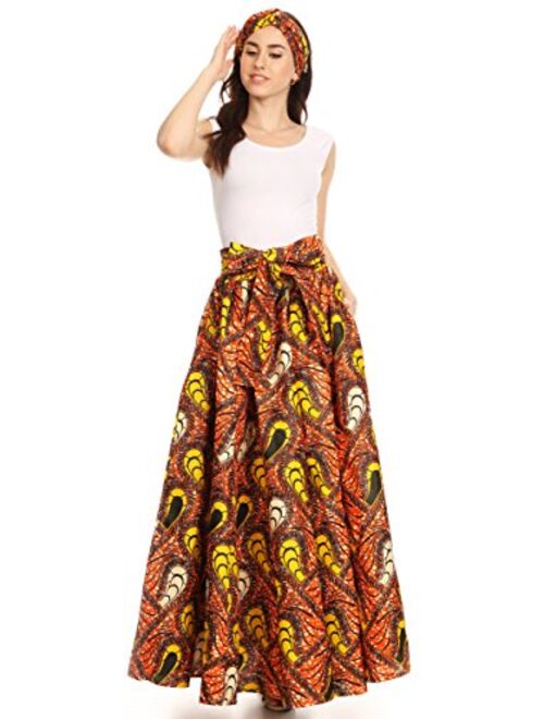 Sakkas Asma Convertible Traditional Wax Print Adjustable Strap Maxi Skirt | Dress