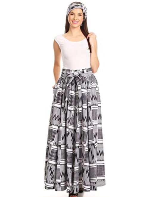 Sakkas Asma Convertible Traditional Wax Print Adjustable Strap Maxi Skirt | Dress