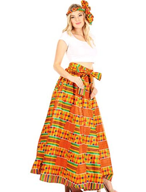 Sakkas Asma Convertible Traditional Wax Print Adjustable Strap Maxi Skirt | Dress