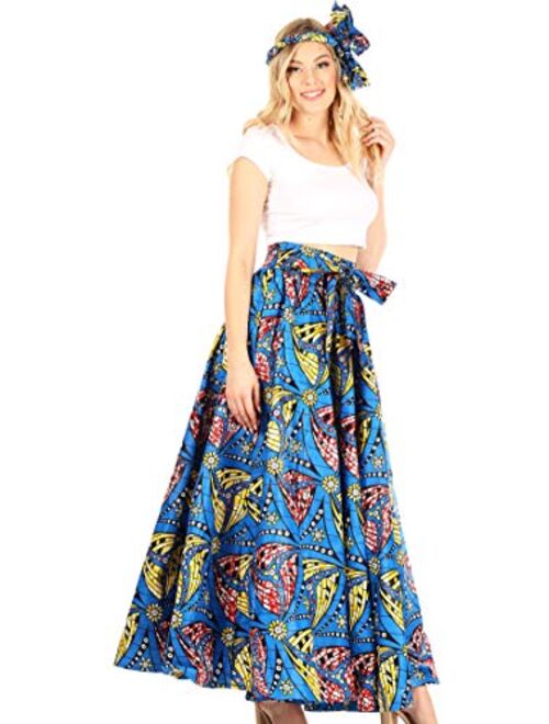 Sakkas Asma Convertible Traditional Wax Print Adjustable Strap Maxi Skirt | Dress