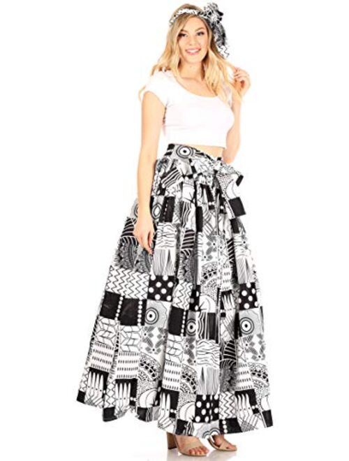 Sakkas Asma Convertible Traditional Wax Print Adjustable Strap Maxi Skirt | Dress