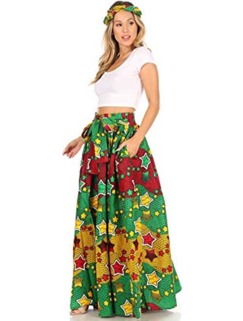 Sakkas Asma Convertible Traditional Wax Print Adjustable Strap Maxi Skirt | Dress