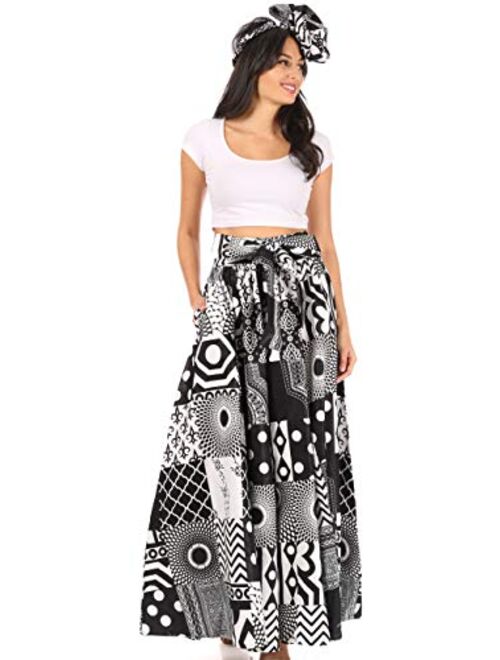 Sakkas Asma Convertible Traditional Wax Print Adjustable Strap Maxi Skirt | Dress