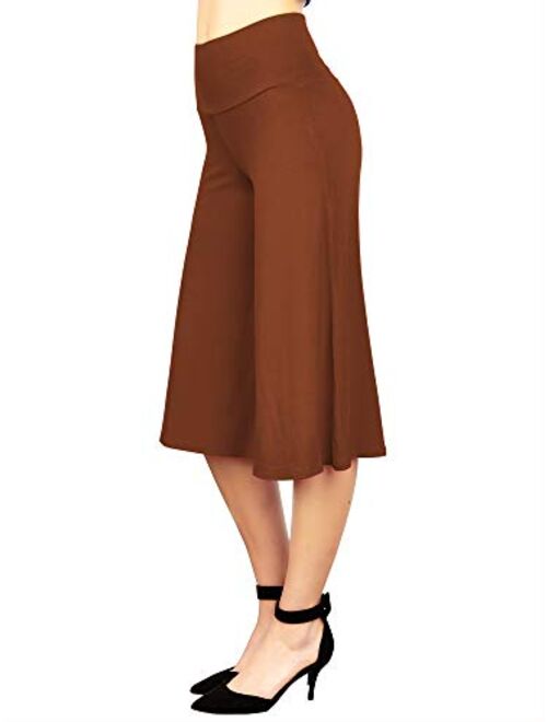 Made By Johnny Women's High Elastic Waistband Wide Leg Palazzo Culotte Gaucho Capri Pants (S~5XL)