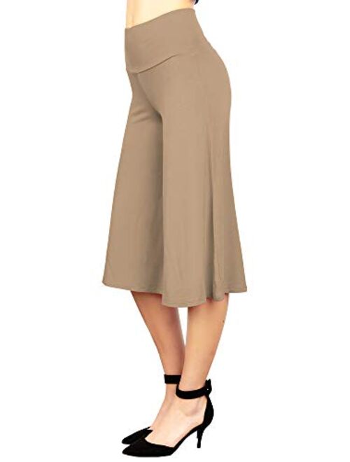 Made By Johnny Women's High Elastic Waistband Wide Leg Palazzo Culotte Gaucho Capri Pants (S~5XL)