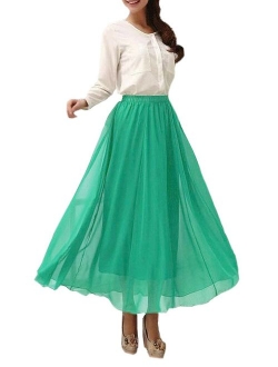 Afibi Womens Chiffon Retro Long Maxi Skirt Beach Ankle Length Skirt