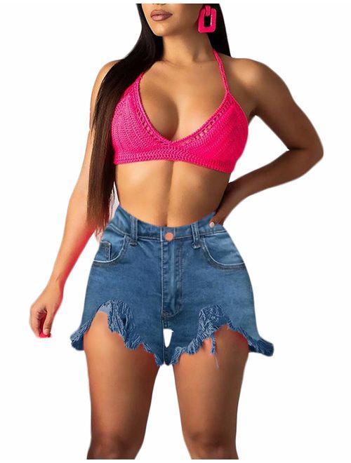 Rela Bota High Waist Butt Lifting Push Up Ripped Distressed Denim Shorts