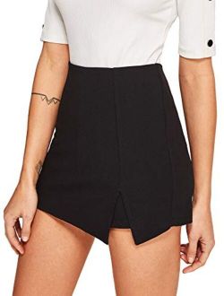 Women's Contrast Binding Knot Side Mid Waist Asymmetrical Skirt Shorts