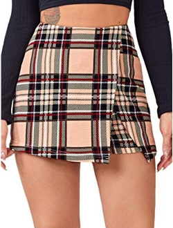 Women's Contrast Binding Knot Side Mid Waist Asymmetrical Skirt Shorts