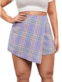 Women's Contrast Binding Knot Side Mid Waist Asymmetrical Skirt Shorts