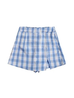 Women's Contrast Binding Knot Side Mid Waist Asymmetrical Skirt Shorts