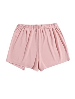 Women's Contrast Binding Knot Side Mid Waist Asymmetrical Skirt Shorts