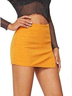 Women's Contrast Binding Knot Side Mid Waist Asymmetrical Skirt Shorts