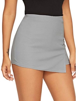 Women's Contrast Binding Knot Side Mid Waist Asymmetrical Skirt Shorts