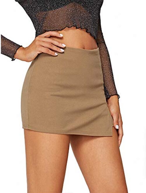 WDIRARA Women's Contrast Binding Knot Side Mid Waist Asymmetrical Skirt Shorts