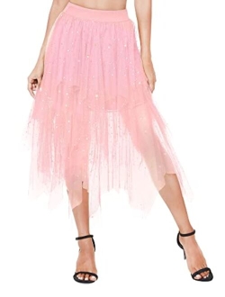 Women's Sheer Tutu Skirt Tulle Mesh Layered Midi Skirt