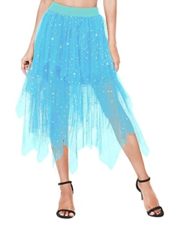 Women's Sheer Tutu Skirt Tulle Mesh Layered Midi Skirt