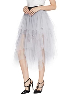 Women's Sheer Tutu Skirt Tulle Mesh Layered Midi Skirt