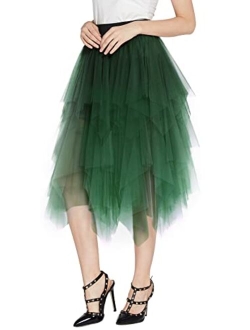 Women's Sheer Tutu Skirt Tulle Mesh Layered Midi Skirt