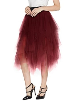 Women's Sheer Tutu Skirt Tulle Mesh Layered Midi Skirt