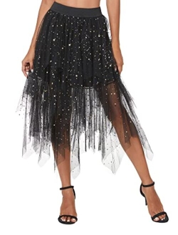 Women's Sheer Tutu Skirt Tulle Mesh Layered Midi Skirt