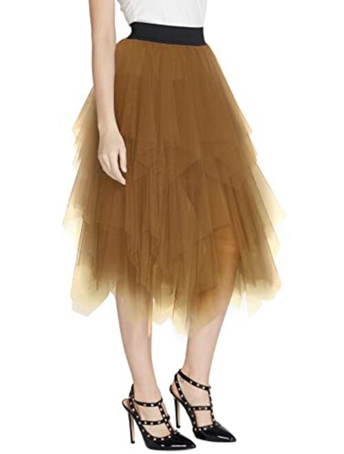 Urban CoCo Women's Sheer Tutu Skirt Tulle Mesh Layered Midi Skirt