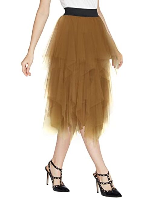 Urban CoCo Women's Sheer Tutu Skirt Tulle Mesh Layered Midi Skirt