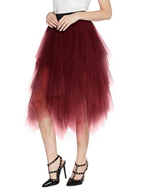 Urban CoCo Women's Sheer Tutu Skirt Tulle Mesh Layered Midi Skirt