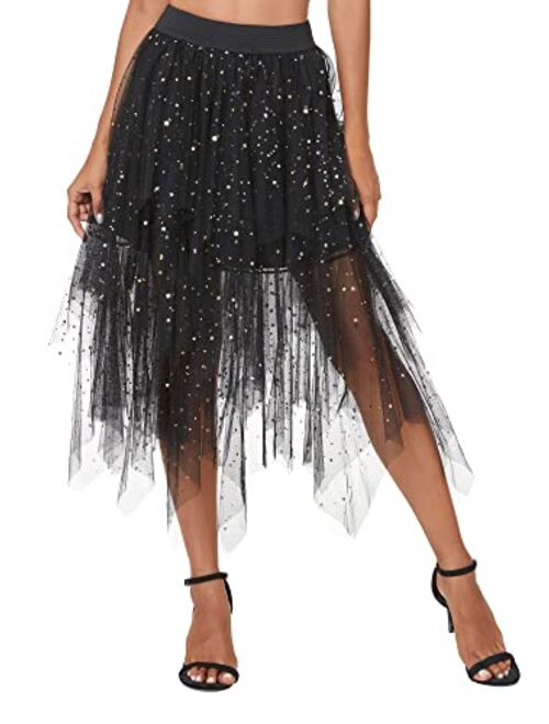 Urban CoCo Women's Sheer Tutu Skirt Tulle Mesh Layered Midi Skirt